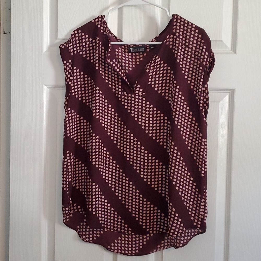 7th Avenue maroon polka dot top
